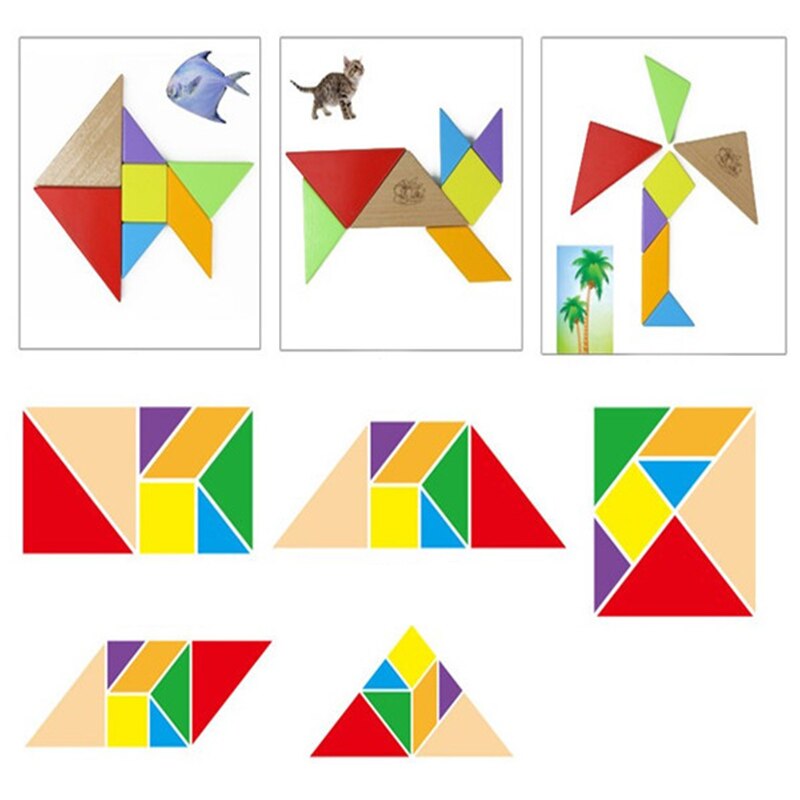 7 Teile/satz Holz Tangram Puzzle Quadrat IQ Spiel Gehirn Teaser intelligent Pädagogisches Spielzeug Bunte Für freundlicher freundlicher