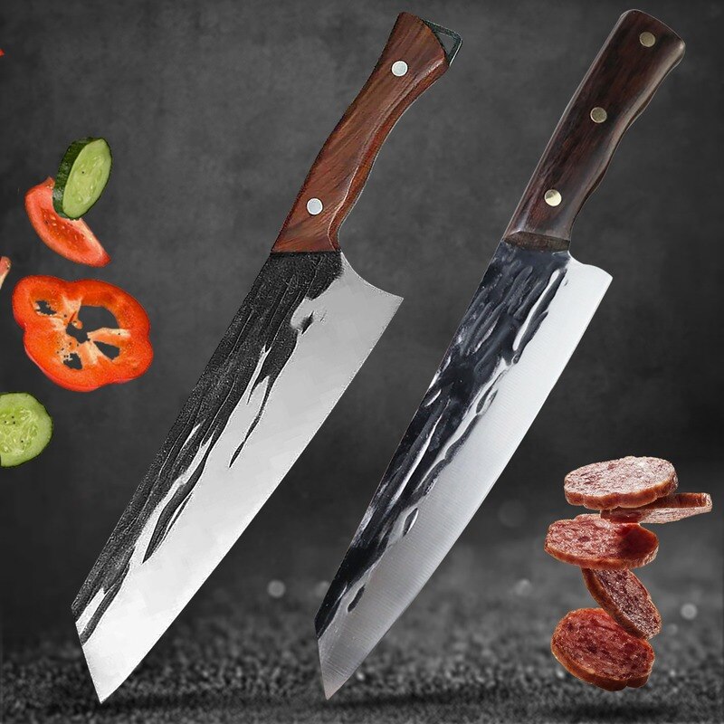 8Inch Forged Chef Knife Japanese Knife Santoku Chopping Slicing Chef Knives High Carbon Stainless Steel Meat Cleaver for Kitchen