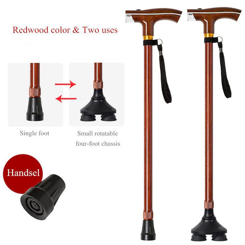 Elderly Retractable Illuminated Lighting Stick Outdoor Safe Old Man Crutches Light Wood Grain Non Slip T Walking Sticks