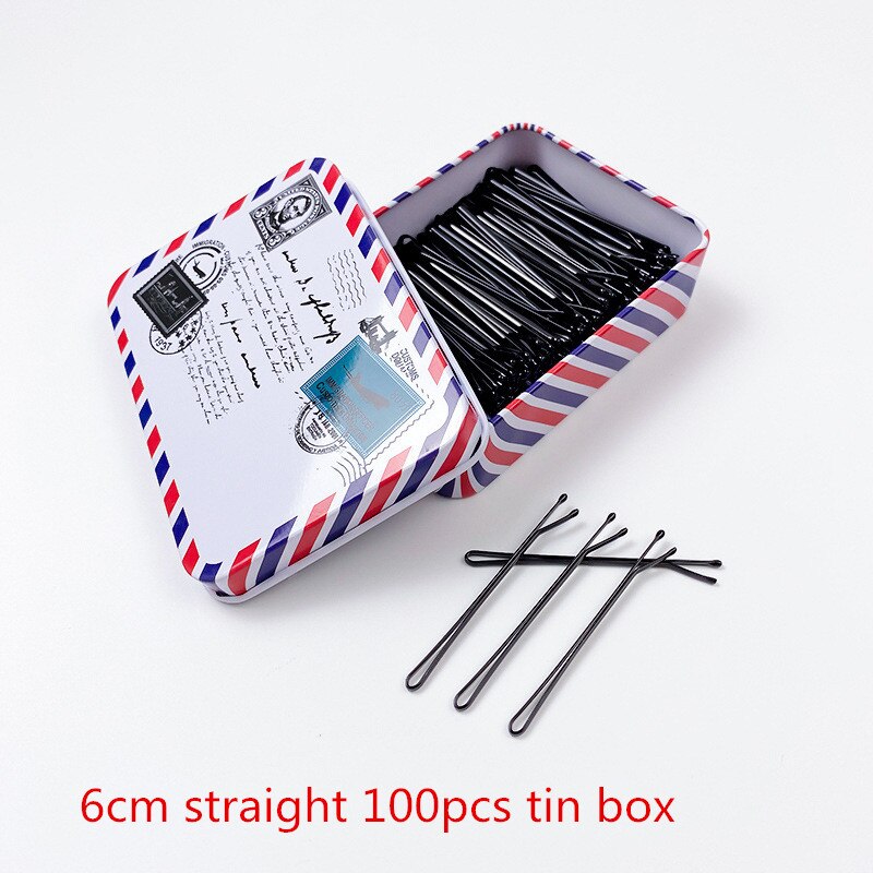 Hairpins Black Alloy Hair Clip Bobby Pin Hair Accessories Headwear Ball Tip Bob Pins hair clips for women: 100pcs flat 6cm