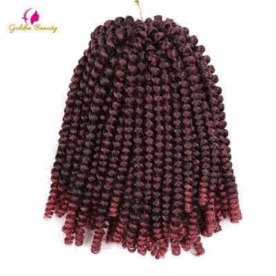 8inch Spring Twist Crochet Braids Synthetic Braiding Hair Crochet Hair Extensions 30 strands/pack Golden Beauty: T1B/Burgundy