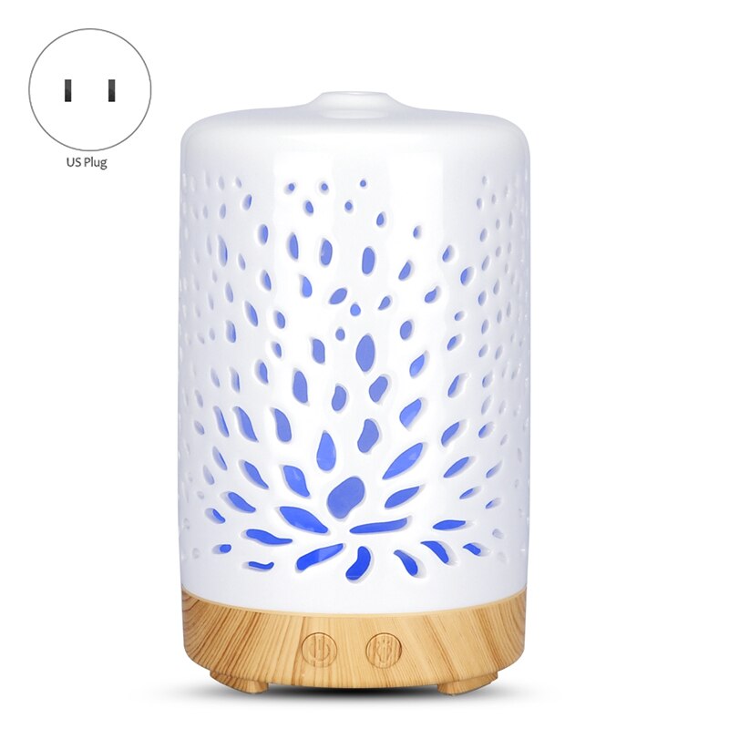 Difusor ultrasónico de cerámica para hogar, humidificador de aire, purificador, atomizador, difusor de aceites esenciales con luces nocturnas de 7 colores