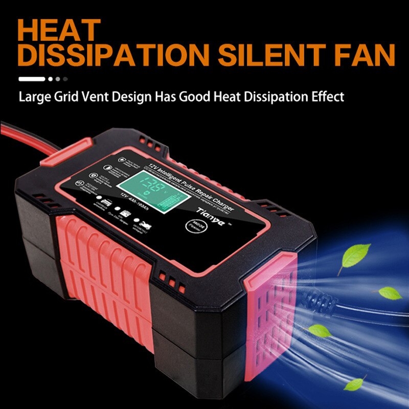 Motorcycle Car Battery Charger 12V 6A Intelligent Automatic Fast Power Charging Wet Dry Lead Acid LCD Display
