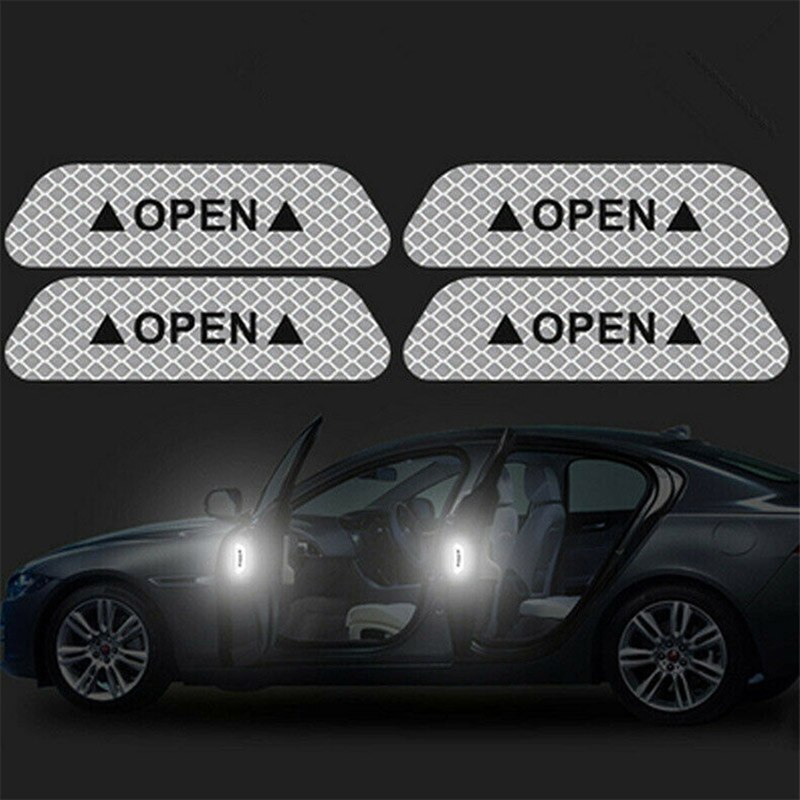 4Pcs/Set Car Door Stickers DIY Car OPEN Reflective Tape Warning Mark Reflective Open Notice Bicycle Accessories Exterior