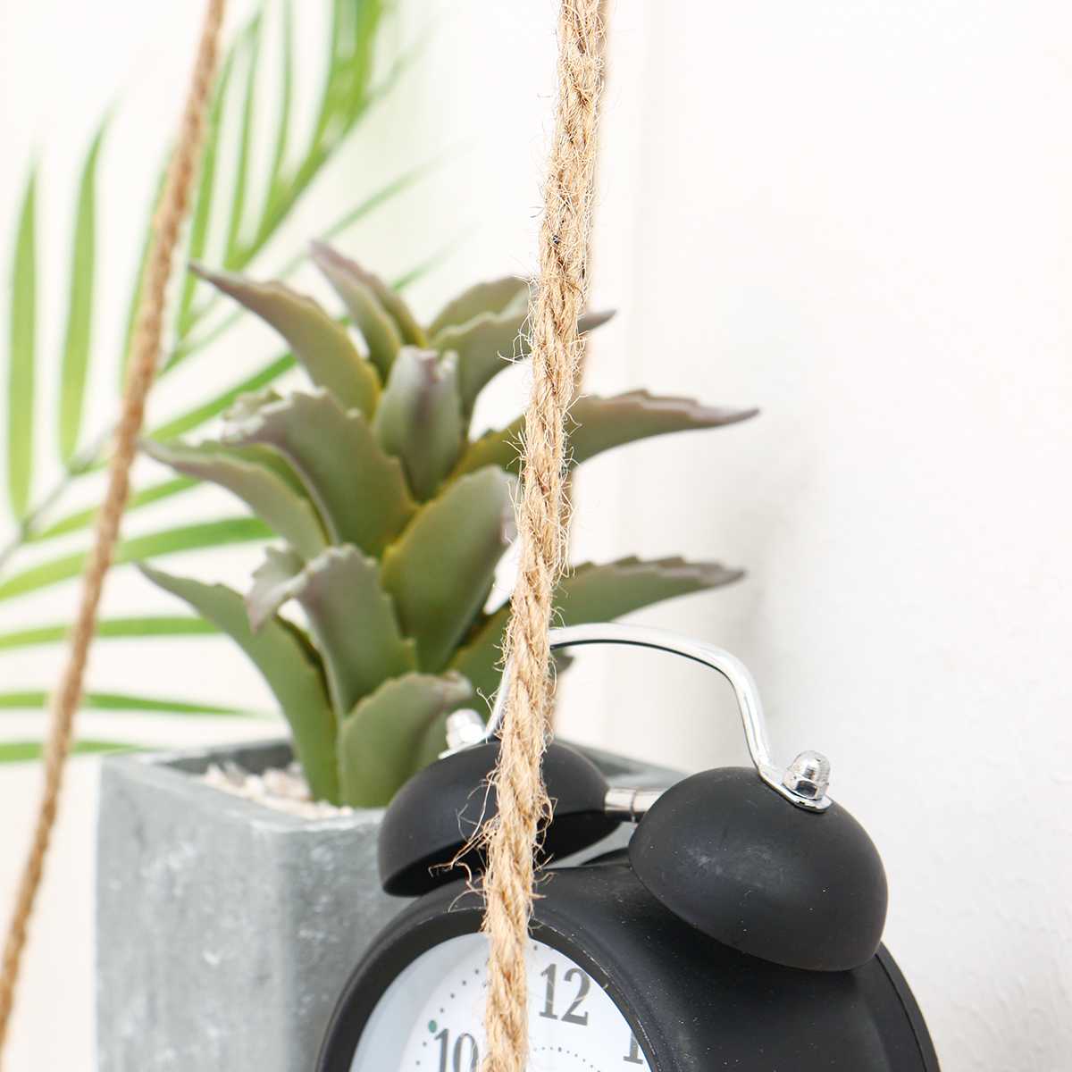 Wooden Wall Shelf Hanging Swing Rope Floating Shelves Jute Rope Hanging Green Plant Display Rack Shelf Organizer DIY Home Decor