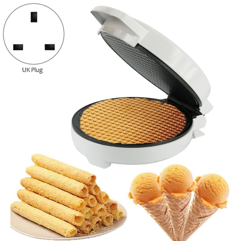 Electric Crispy Egg Roll Maker Omelet Crepe Baking Pan Waffle Pancake Oven DIY Ice Cream Cone Machine UK Plug