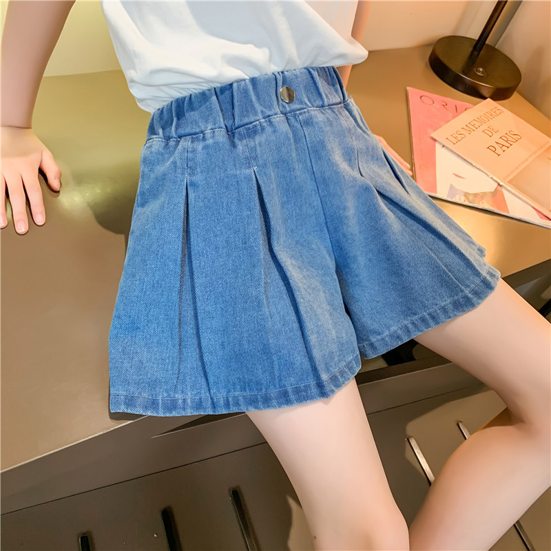 2021 pantaloncini da bambina a pieghe vita elastica pantaloncini di Jeans per bambini abbigliamento estivo per bambini 3 4 6 8 10 12 14 anni gonna-pantaloni da ragazza
