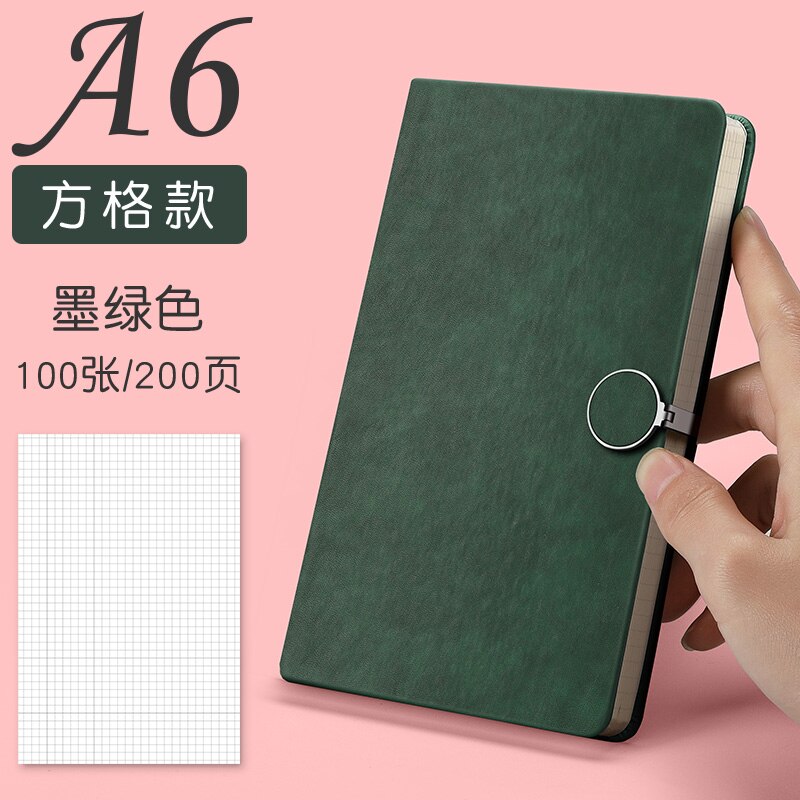 100 Sheets A5 A6 Notebook Diary Journal Planner PU Hard Cover Grid White Paper Month Planner Notepad School Study: A6 Green