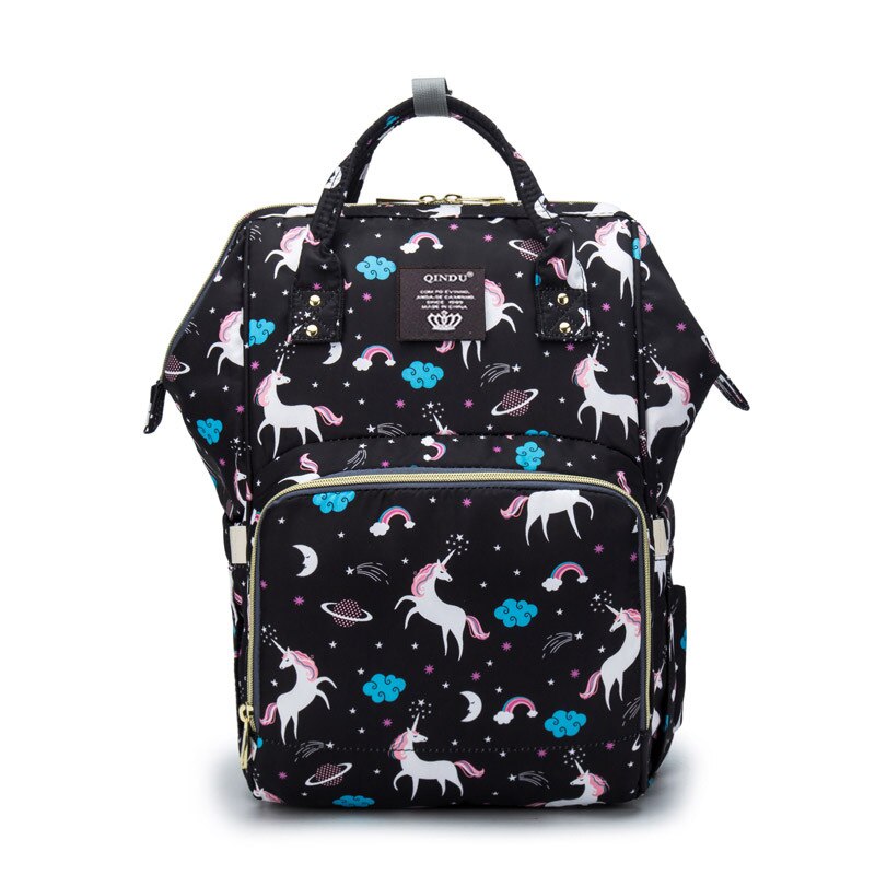 Saco de fraldas do bebê mamãe carrinho de criança sacos usb grande capacidade à prova dusb água kits múmia maternidade mochila viagem enfermagem bolsa: Unicorn Black and White with Pattern