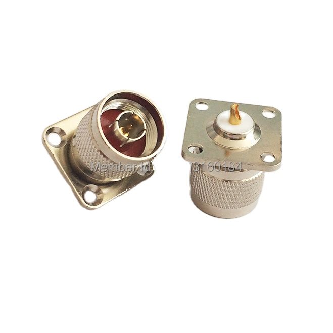 1pc n macho plug rf coaxial conector do conversor de solda copo cabo 4 furos montagem do painel nickelplated novo atacado