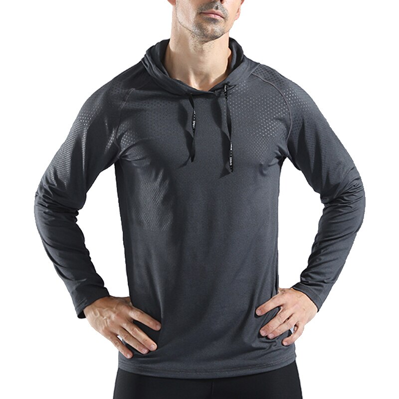 BARBOK Men's Sports Hoodie Sweatshirt T-shirt Long sleeve Quick-drying Elastic Gym Exercise Clothes Running Jogging Sport Wear: XL / Dark Gray