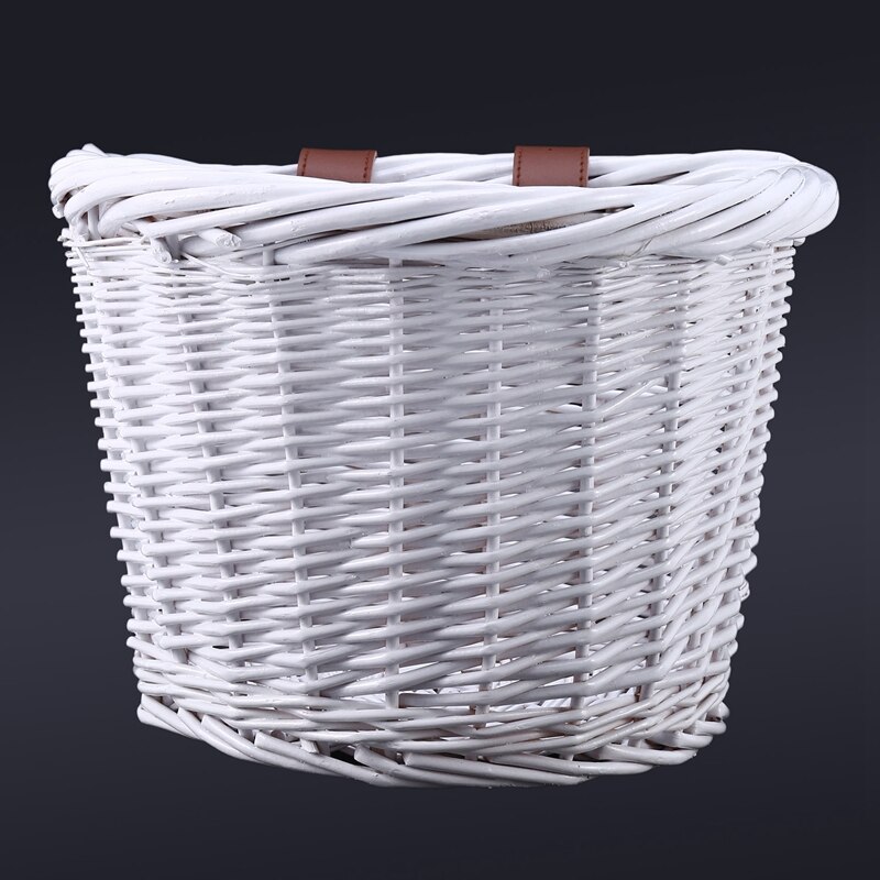 Retro Bicycle Front Basket Wicker Bicycle Storage Basket Handmade Natural Rattan Bicycle Storage Basket White