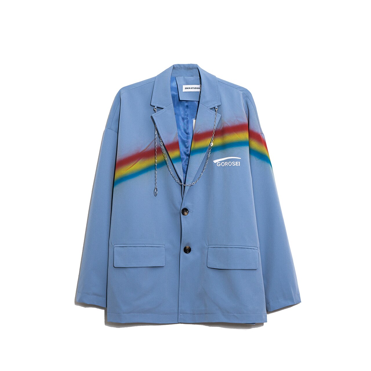 UNCLEDONJM-Chaqueta de arcoíris para hombre, traje decorativo de con cadena, chaquetas de Hip Hop, traje de , ZB-21005
