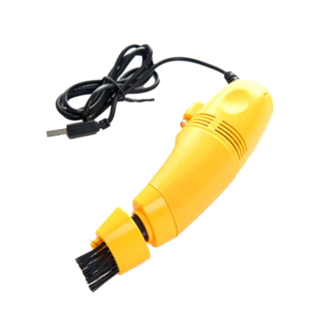 1PC Mini Vacuum USB Keyboard Cleaner PC Laptop Brush Dust Cleaning Tool Multiple Brushhead 4 Color: Yellow