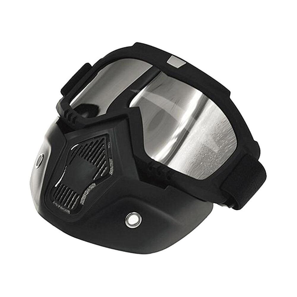 Motorsykkel hai hjelm beskyttelsesbriller motocross hjelm briller retro vindtette åpne ansikts hjelmer briller maske: Sølvbelagt linse