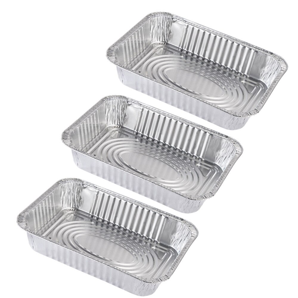 4pcs Disposable BBQ Drip Pan Aluminum Foil Tin Barbecue Pan Food Container Liner Trays Takeaway Packing Box with Cover(3500ml 3p