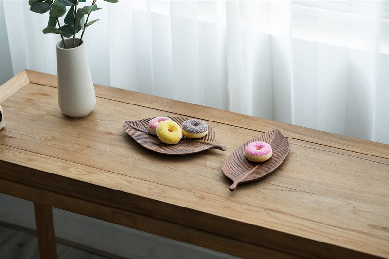 Plato de Pan de madera con forma de hoja, platos de frutas, platillo, bandeja de té, postre, cena, Pan, bandejas de almacenamiento de platos de madera
