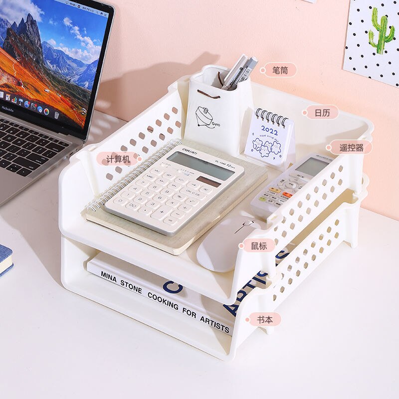 Multi-layer File Tray Organizer A4 Document Paper Organizer Rack Plastic Book Shelf Storage Holder Office Stationery Storage Box