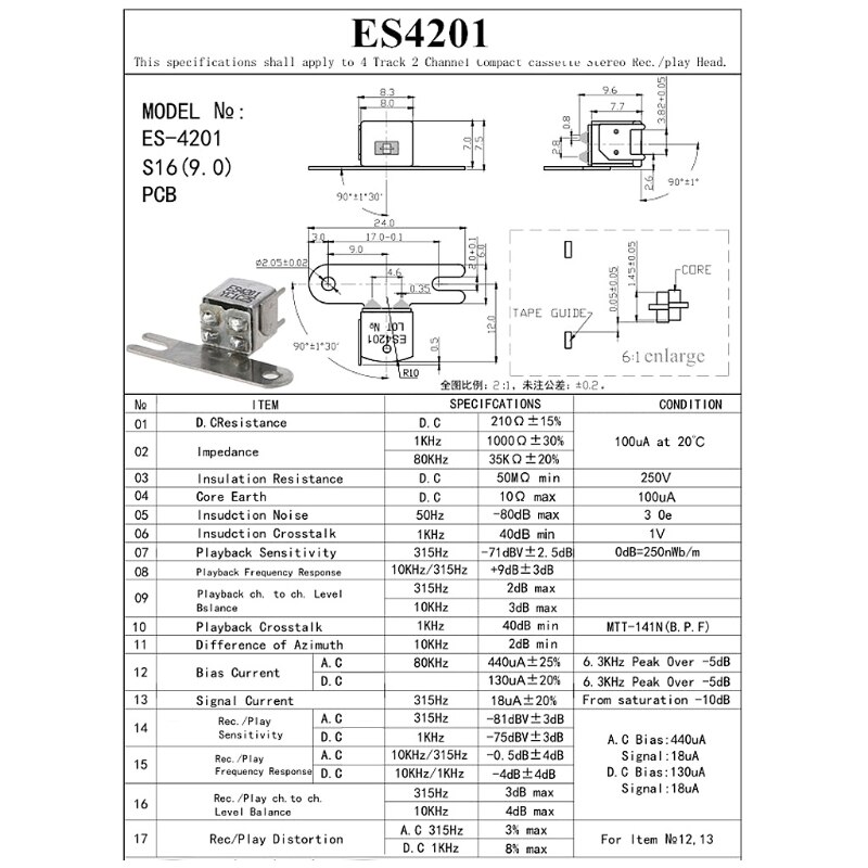 Recorder Single/Dual/Four Channel Universal Magnetic Head YCOG16/YBBS09/HS4211/ES4201/YC4206 Magnetic Head