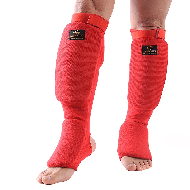 Parastinchi da boxe in cotone MMA collo del piede protezione della caviglia protezione del piede TKD Kickboxing Pad Muaythai Training protezioni per il supporto delle gambe: Red / S