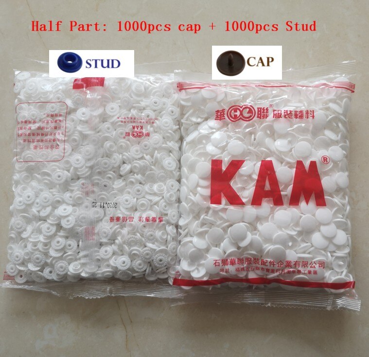 1000pcs/bag Black White Kam snap Button T5 Half Sets KAM Snaps Press Poppers Resin Snaps Fasteners