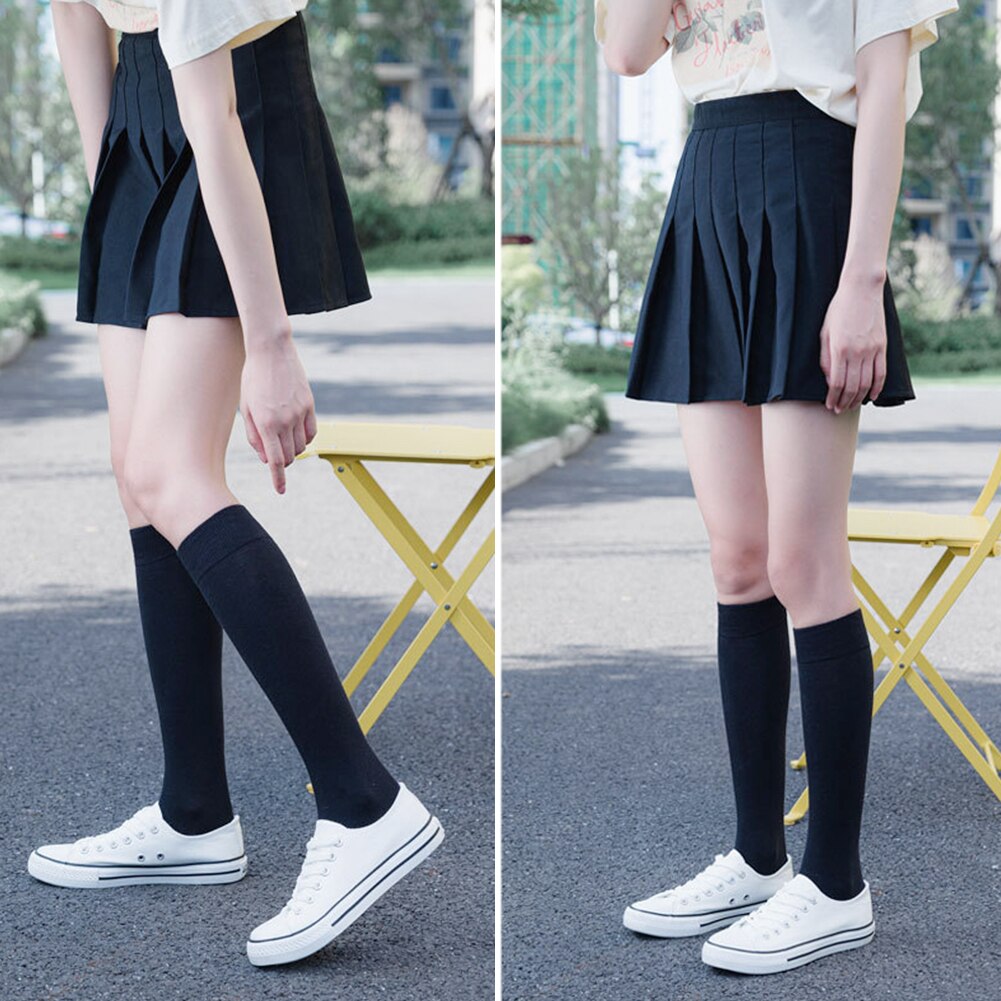 Cotton Ladies Knee High soild color Socks Women student Socks School Party street dancing knee sock for women girls Ladies