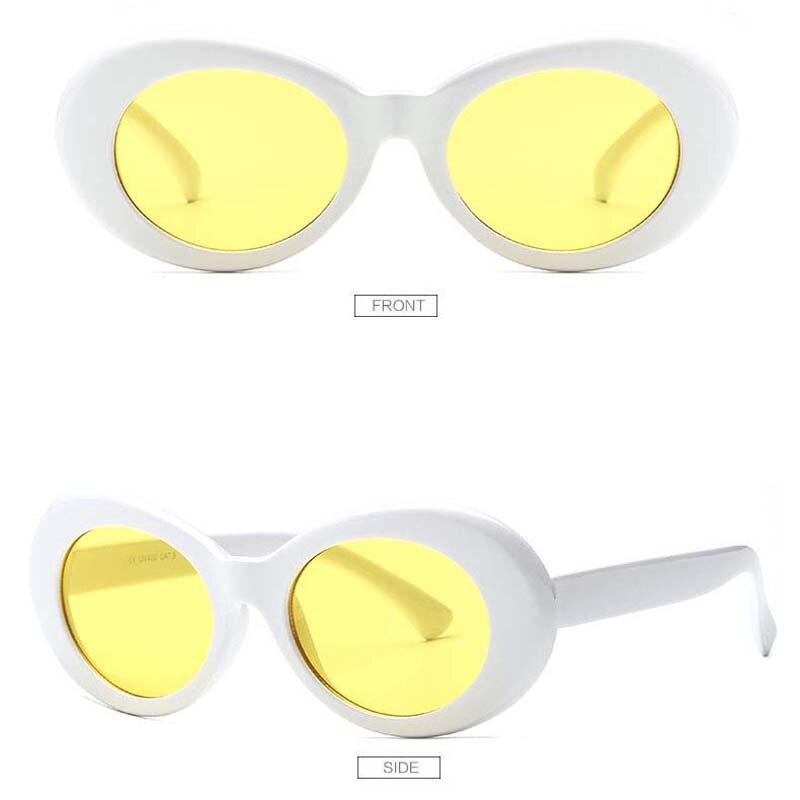 Frauen Schlagkraft Brille Gläser Männer Sonnenbrille Weiblich Männlich Oval Sonnenbrille Schwarz Weiß verrotten Brillen UV400: Weiß Rahmen Gelb
