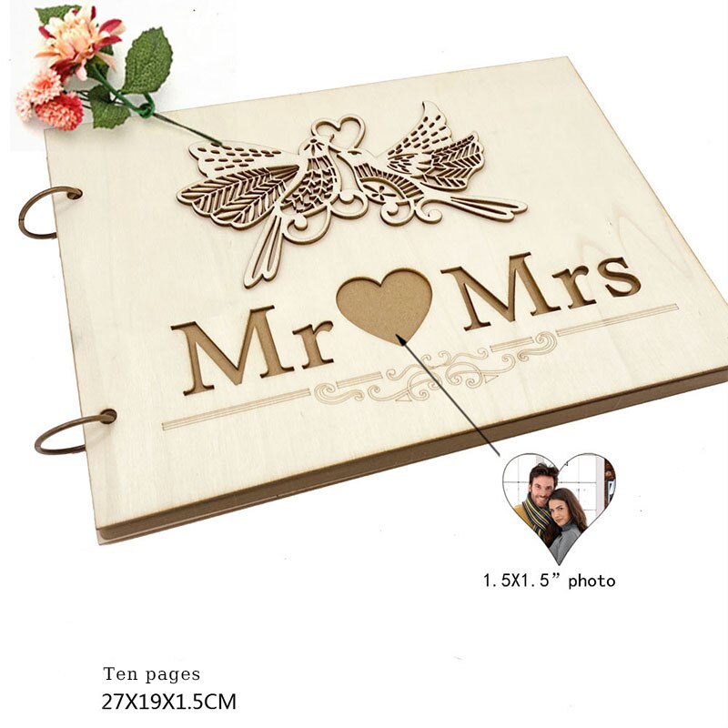 Wooden Wedding Photo Frame Signature Guest Books Mr &amp; Mrs Love Wedding Decor For Weddings Rustic Wedding Bridal Shower Supplies