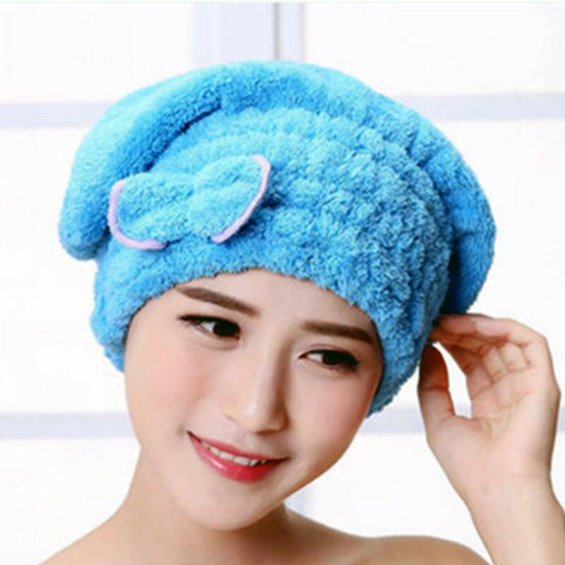 Pelo turbante sombrero para el pelo de secado rápido envuelto toalla gorros de baño de ducha señoras Coral violeta absorbiendo agua encantador suave de la casa de baño tapa: blue