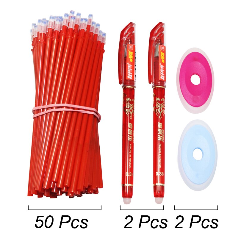 54 Pcs/set Erasable Gel Pen Refills Rod 0.38mm Washable Handle Magic Erasable Pen for School Pen Writing Tools Kawaii Stationery: Red