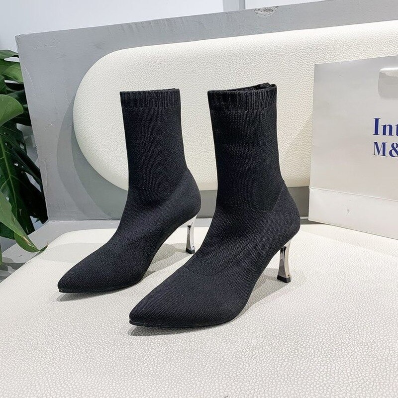 Mi-mollet bottes femmes bottes femmes chaussures à talons hauts bottes courtes troupeau Stretch chaussettes bottes automne hiver bottes