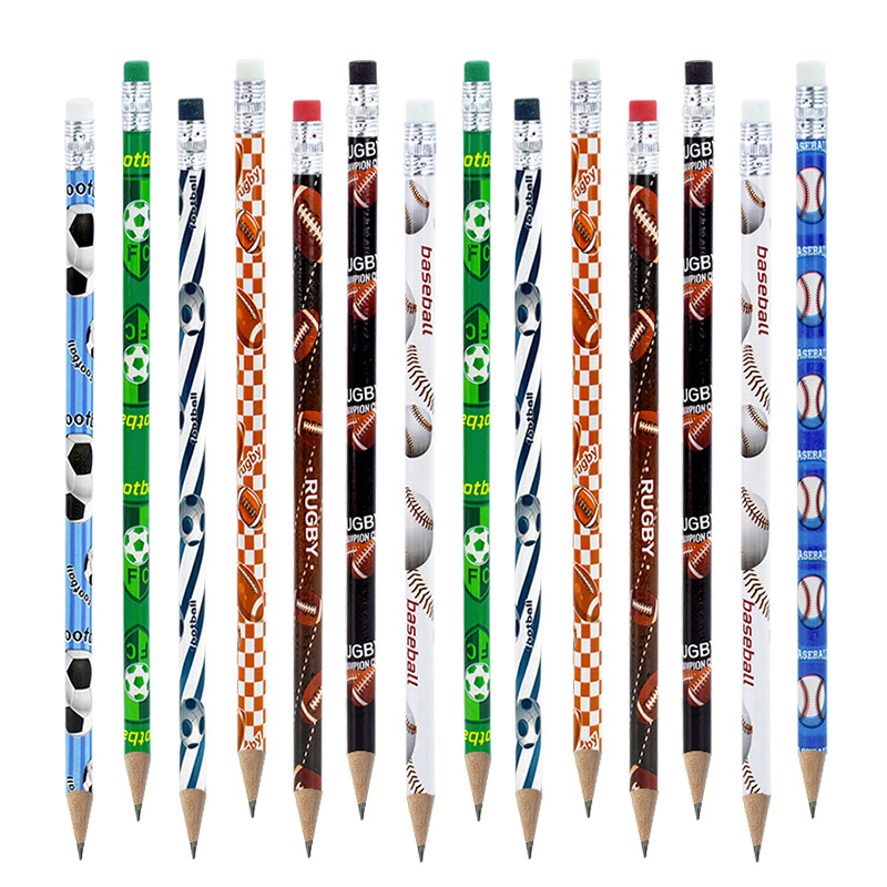 12/24Pcs Football Wooden Pencils Kids Soccer Sport Theme Birthday Party Favors Boy Back To School Pinata Fillers Supplies