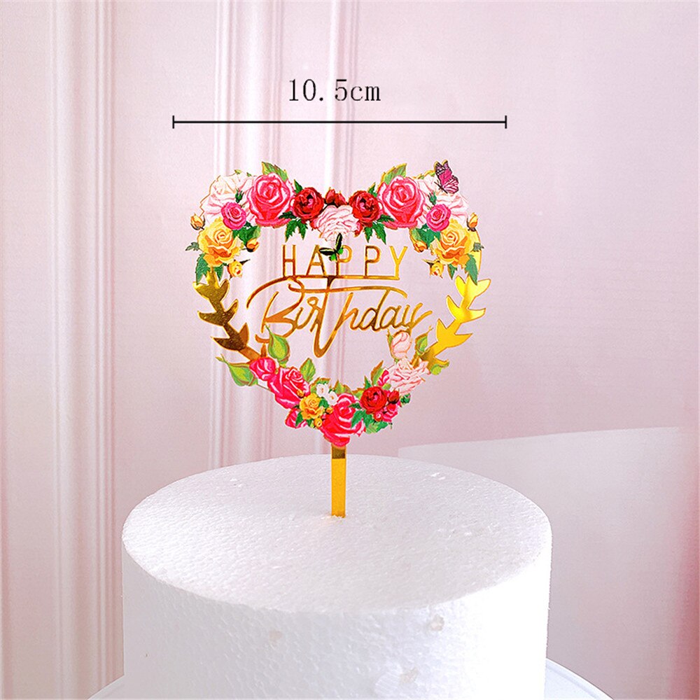 Fargerike rose blomster gratulerer med dagen akryl kake topper måke bursdag kake toppers dekor til bryllup bursdagsfest kake dekora: 2