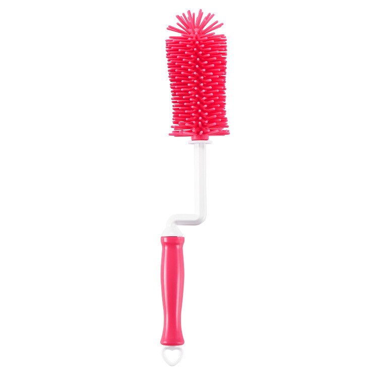 360 Rotation Silicon Baby Milk Feeding Bottle Brush for Cleaning Kids Milk Feed Bottle Nipple Pacifier Brushes Cleaner Tool: RED