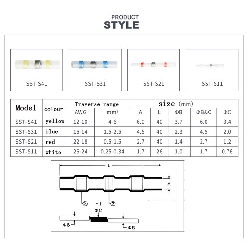 100Pcs Waterproof Welding Sealed Heat Shrinkable Butt Joint And Terminal Electric Wire Connector Welding Bushing