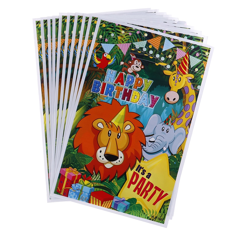 10pcs Safari Animals Bags Plastic Loot Bags Candy Bag Kids Birthday Decor