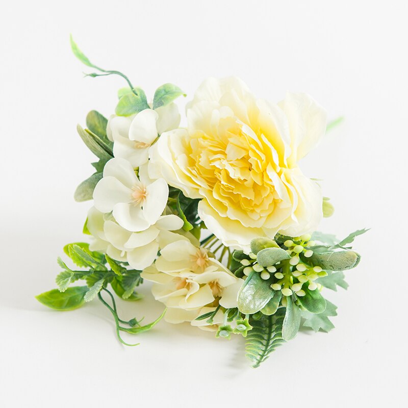 Pæon buket kunstige blomster silke rose juledekorationer til hjemmet diy efterår dekoration stueplante foto rekvisitter bryllup: Gul