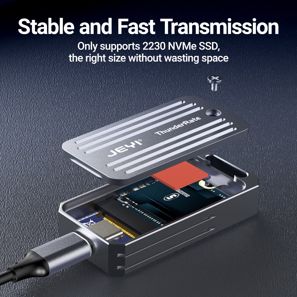 JEYI 2230 NVMe SSD Enclosure, PCIe USB3.2 10Gbps Aluminum M.2 Case Portable External Solid State Disk Box Supports UASP TRIM