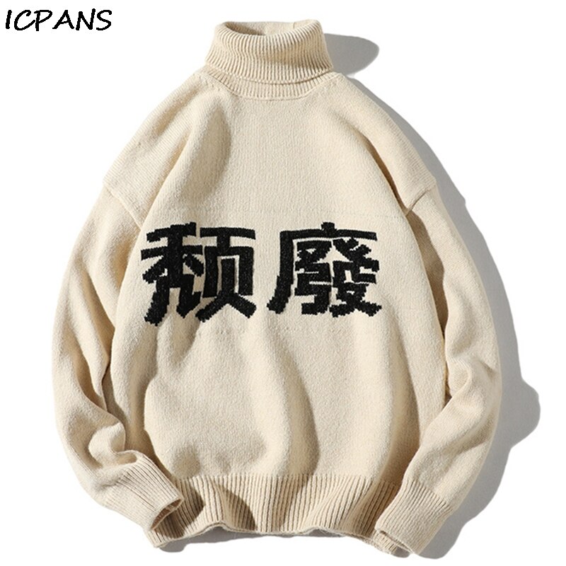 Icpans høyhalset genser herre genser bomull ull japansk stil genser pullovere mannlig hofte hopp streetwear høst vinter