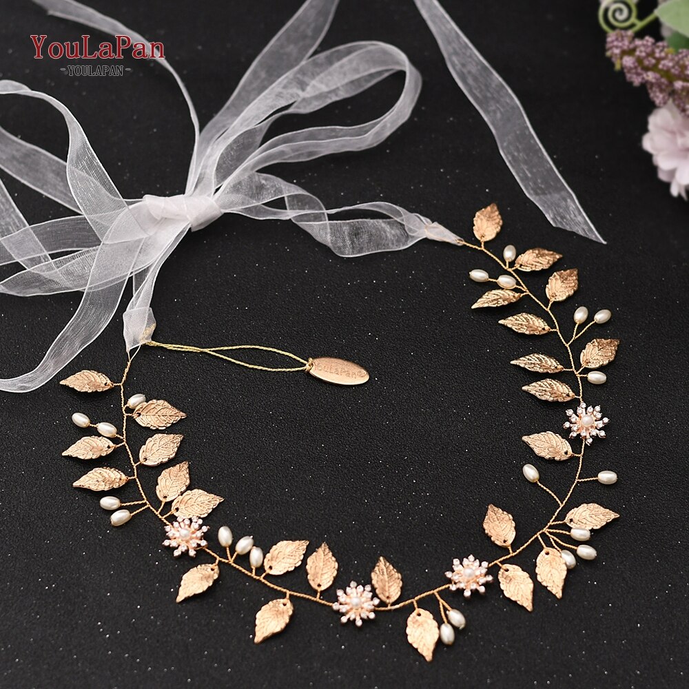 YouLaPan Golden leaf Wedding Headband Noble Bridal Tiara Bride Hair Jewelry Wedding Headpieces Pearl Bridal Hairband HP110: Default Title