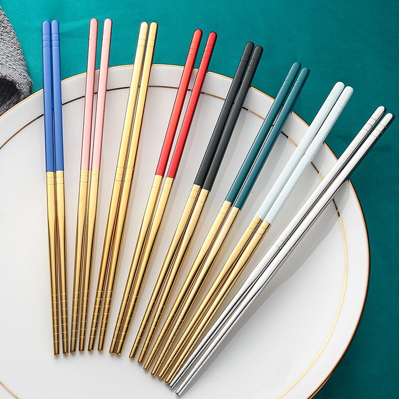 Baguettes en acier inoxydable, 1 paire de baguettes en métal de Style coréen vaisselle de table Portable réutilisable