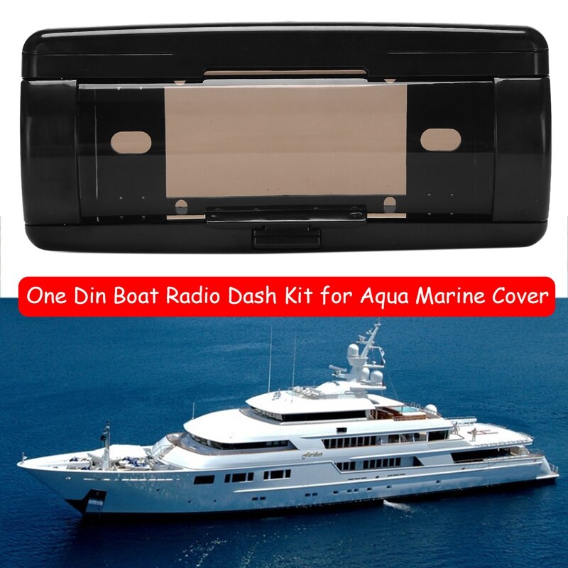 1 Din Boat Radio Dash Kit For Aqua Marine Cover Up Automatic Door Vessels CD Waterproof Pocket Fascia Frame: black