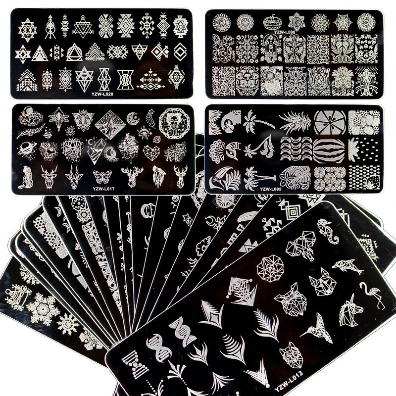 1PC Edelstahl Druck Nagel Stanzen Platten Manikübetreffend Blätter Ahorn Schablone Schimmel Weihnachten Schneeflocken Nagel Kunst DIY Dekorationen