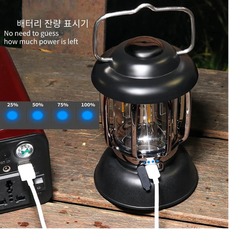 Draagbare Kerosine Vintage Camp Lamp Retro Led Light Outdoor Camping Lantaarn 3 Verlichtingsmodi Tent Licht Voor Wandelen Klimtuin