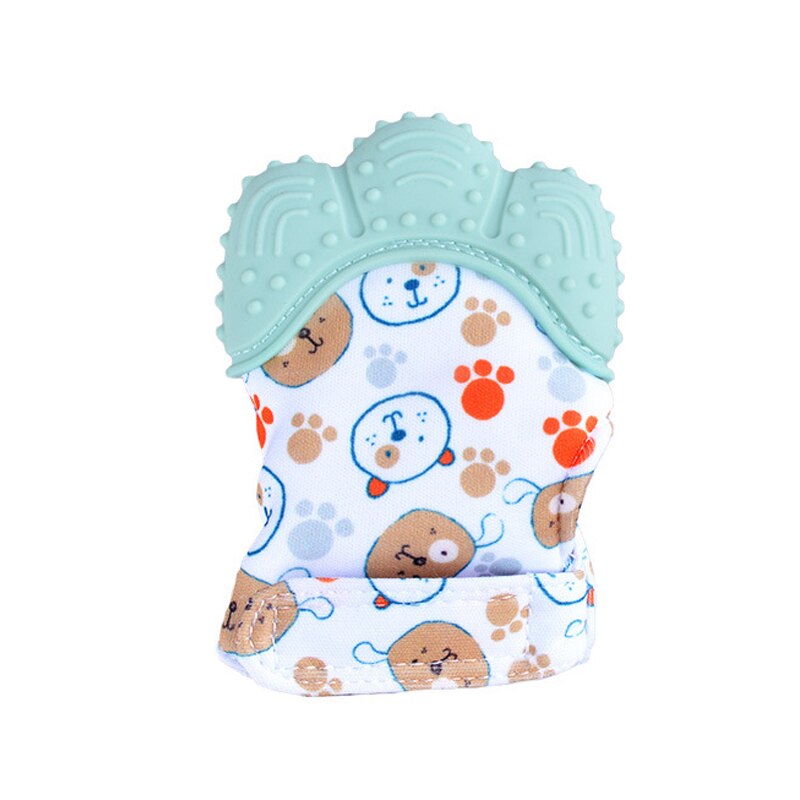 Baby Silicone Teether Gloves Animal Palm Bite Chew Training Toys Squeaky Grind Baby Teething Protect Anti-bite Gloves BPA Free: light green cartoon