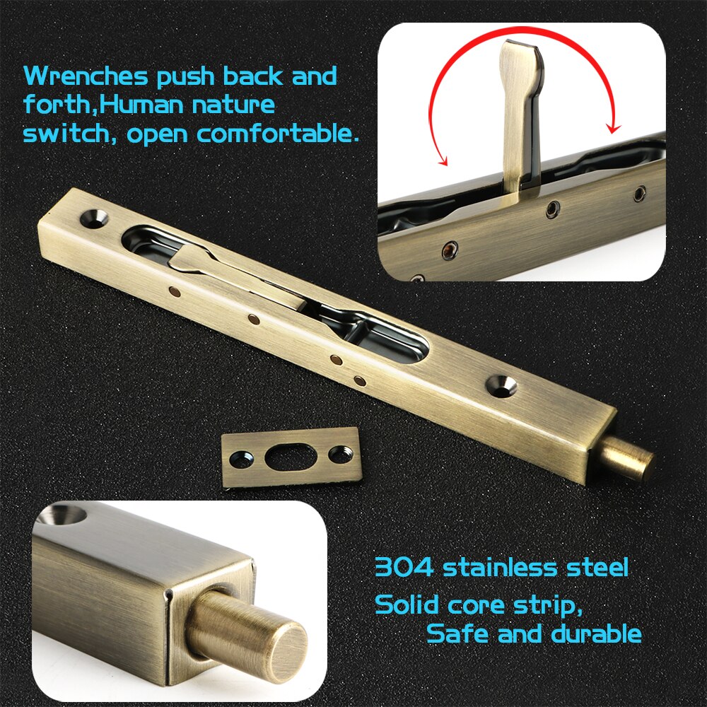 304 Stainless Steel Hidden Door Bolt Security Guard Door Latch 4/6/8/10 inch Sliding Door Lock Bathroom Bolt Dust Proof Hardware