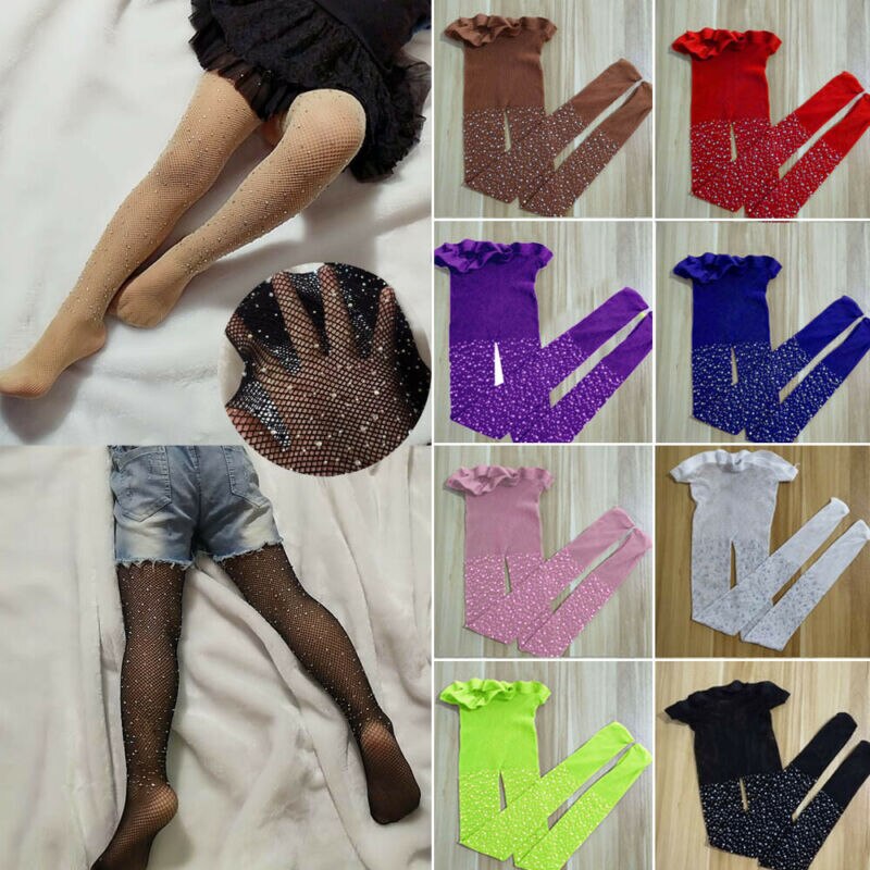 Goocheer kindermeisjes glanzende panty's met strass steentjes, kindernetpanty's, zomerkousen, pantalon panty's