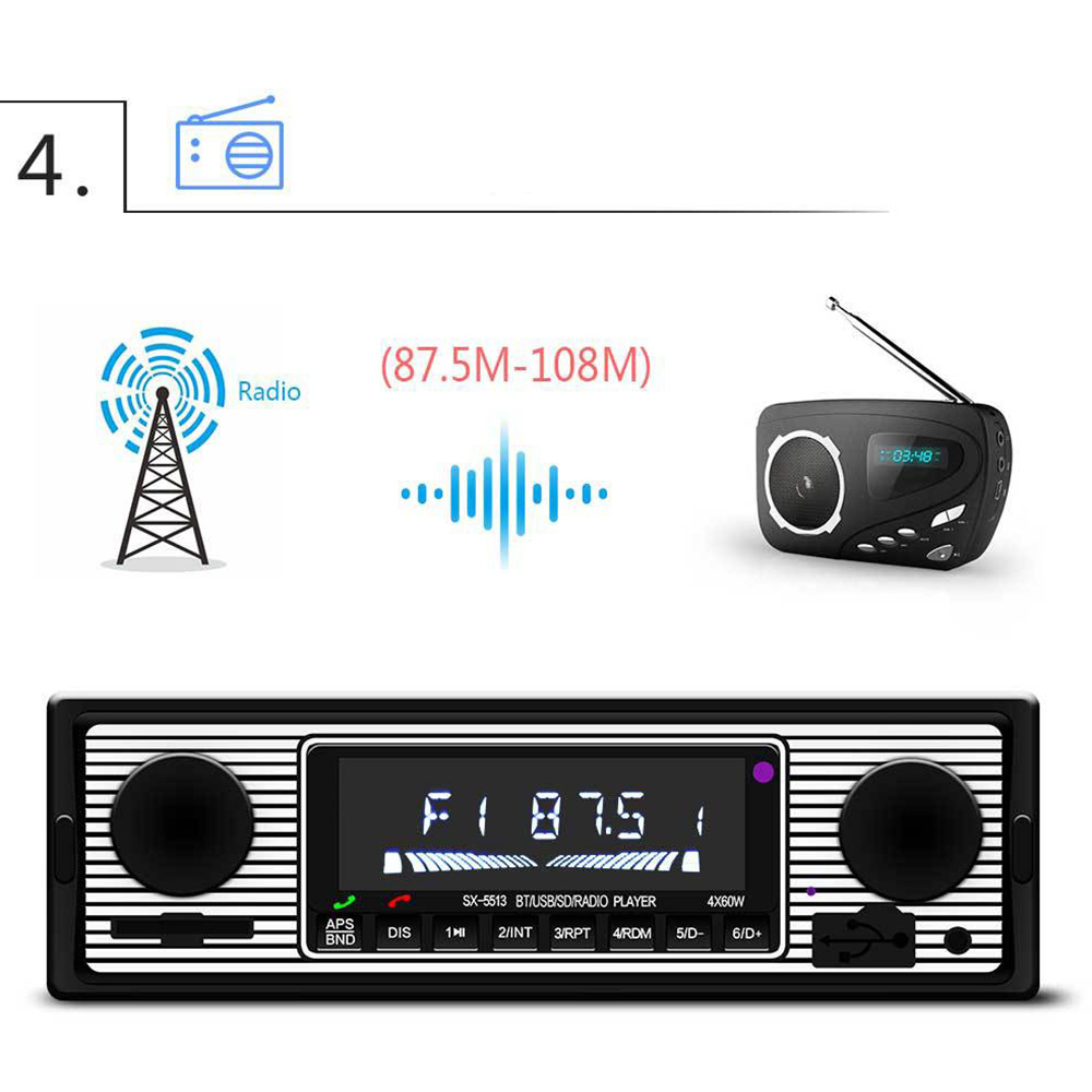 Erstatningsbil  mp3 spiller radio retro 12v bluetooth aux lcd 87.5-108m