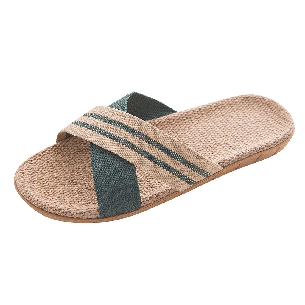 Summer Flax Slippers Men Casual Linen Slides Cross Strap Non-slip Home Slippers Indoor Open Toe Soft Flat Shoes Beach Slippers