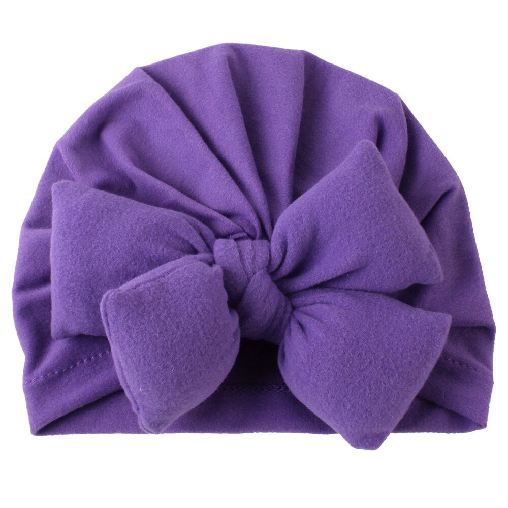 Babytillbehör söta nyfödda flickor barn turban mjuk siden rosett mössa linda huvudbonad pannband: Lila